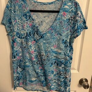 Floral Blue V-Neck Women's Top